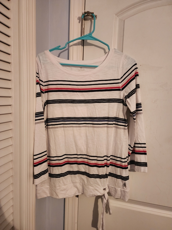 Talbots Tops - Talbots White Long-Sleeve Tee with Navy and Red Stripes